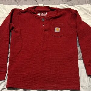 3T Boys Carhartt Maroon/ Burgundy Waffle Henley Long Sleeve Shirt